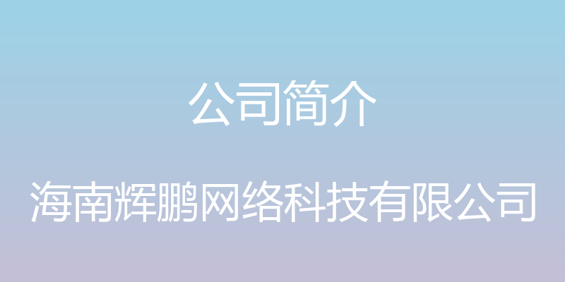 公司简介 - 海南辉鹏网络科技有限公司